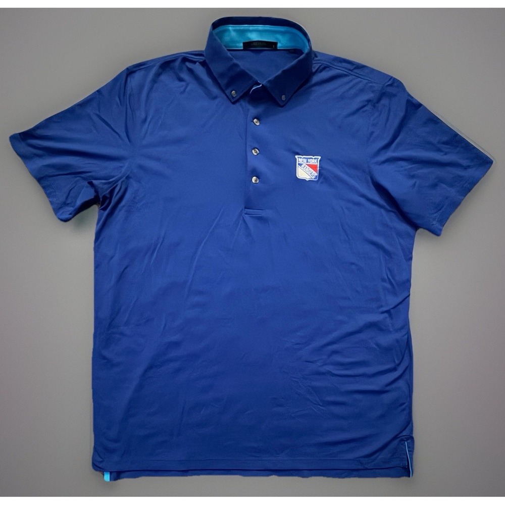New York Rangers Greyson Short Sleeve Polo Shirt Blue NHL Hockey Logo Large JBHS